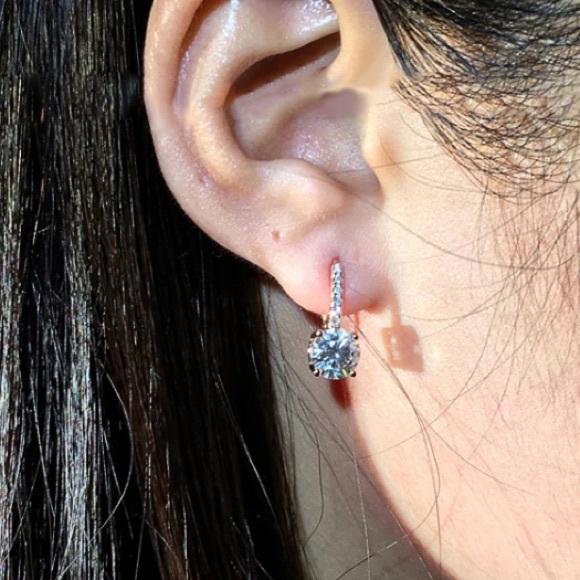 WHITE Gold Plated diamond earrings - Picture 2 of 4